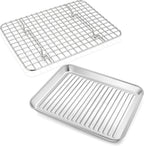 P&P CHEF Toaster Oven Pan with Wire Rack, Stainless Steel Baking Oven Sheet Tray, Bacon Pan and Cooling Rack for Cooking Roasting Cookie, Dishwasher Safe & Easy Clean, 9 x 7 x 1 Inch