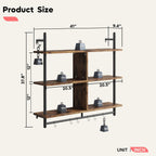 Bestier Floating Pipe Shelving Kitchen Shelves Wall Mounted 3 Tier 41.5" Ladder Coffee Bar Shelf Hanging with Circular Tube, Display Bookshelf Storage for Living Room Kitchen, Rustic Brown