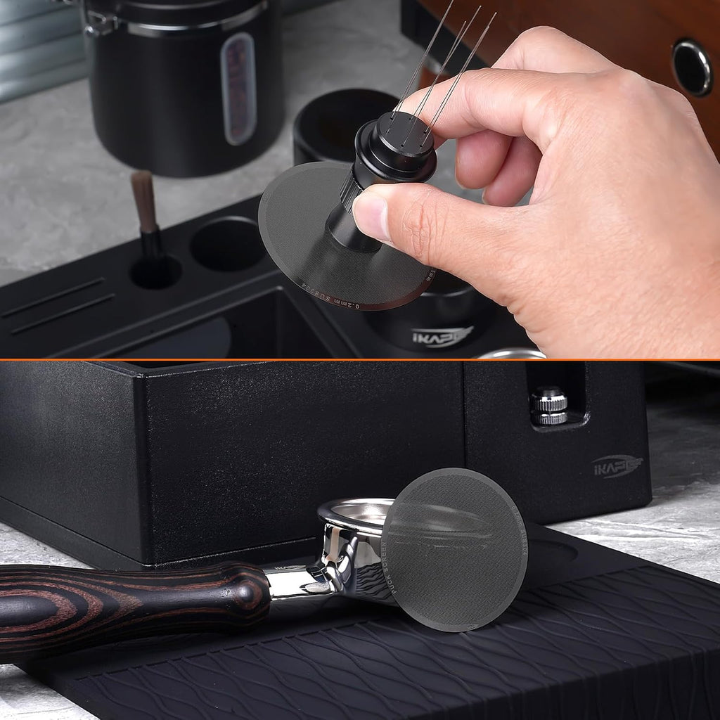 IKAPE 58.5mm Espresso Puck Screen, 0.2mm Thickness, Reusable Metal Ultra-thin & Ultra-light Coffee Filters, Food-grade 316 Stainless Steel Coffee Puck Screen for Espresso Baristas(black)