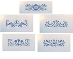 Rosemaling Patterns 24, 26, 27, 29 and 30 Stencils - Set of 5 Motifs - 4" x 1.5" each - Rose-painting - Scandinavian decorative folk painting - Mylar plastic stencil - The Artful Stencil