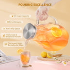 Glass Pitcher With Lid, 102oz Unique Petal Design, Stainless Steel Large Iced Tea Pitcher, Easy To Clean Lightweight Borosilicate Glass For Cold And Hot Beverages