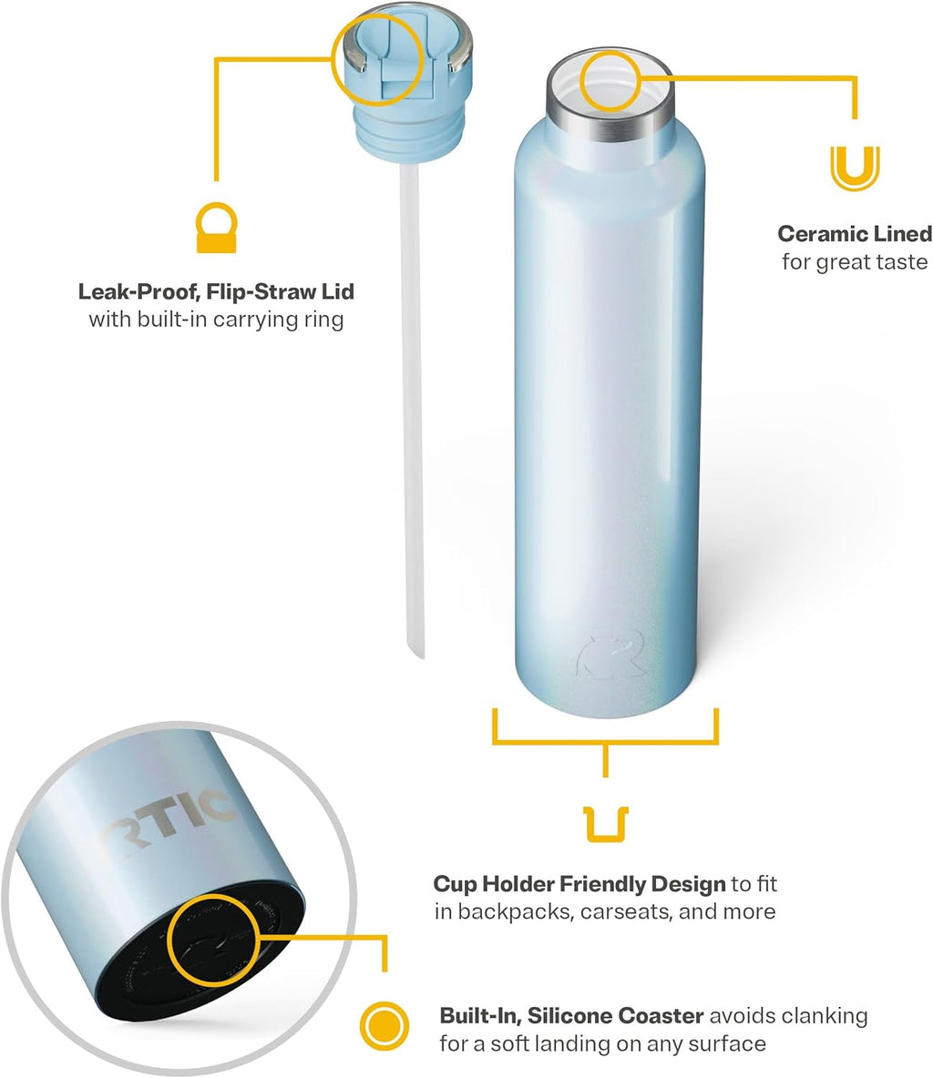 RTIC 26oz Journey Bottle Metal Stainless Steel Vacuum Insulated, BPA Free, Reusable, for Water, Hot and Cold Drinks, Travel, Sports, Camping, RTIC Ice Glitter