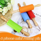 4 Pack Mini Rolling Pin for Kids, 9 Inch Wooden Handle Rolling Pin Non-Stick Silicone Rolling Pins for Children Cake Baking