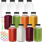 12 oz Glass Juice Bottles with Lids 12 Pack,Reusable Glass Drink Bottles,350ml Water Drinking Jars for Milk,Juicing,Kombucha,Ginger,Beverage Glassware,Juice Drinking Jars