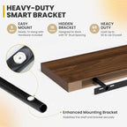 72 Inch Floating Shelves, 9.3" Deep Floating Shelf Wall Mounted, 72" Wall Shelves, Rustic Deep Bookshelf, Large Display Shelves & Storage Shelves for Bedroom, Living Room, Walnut, Set of 1