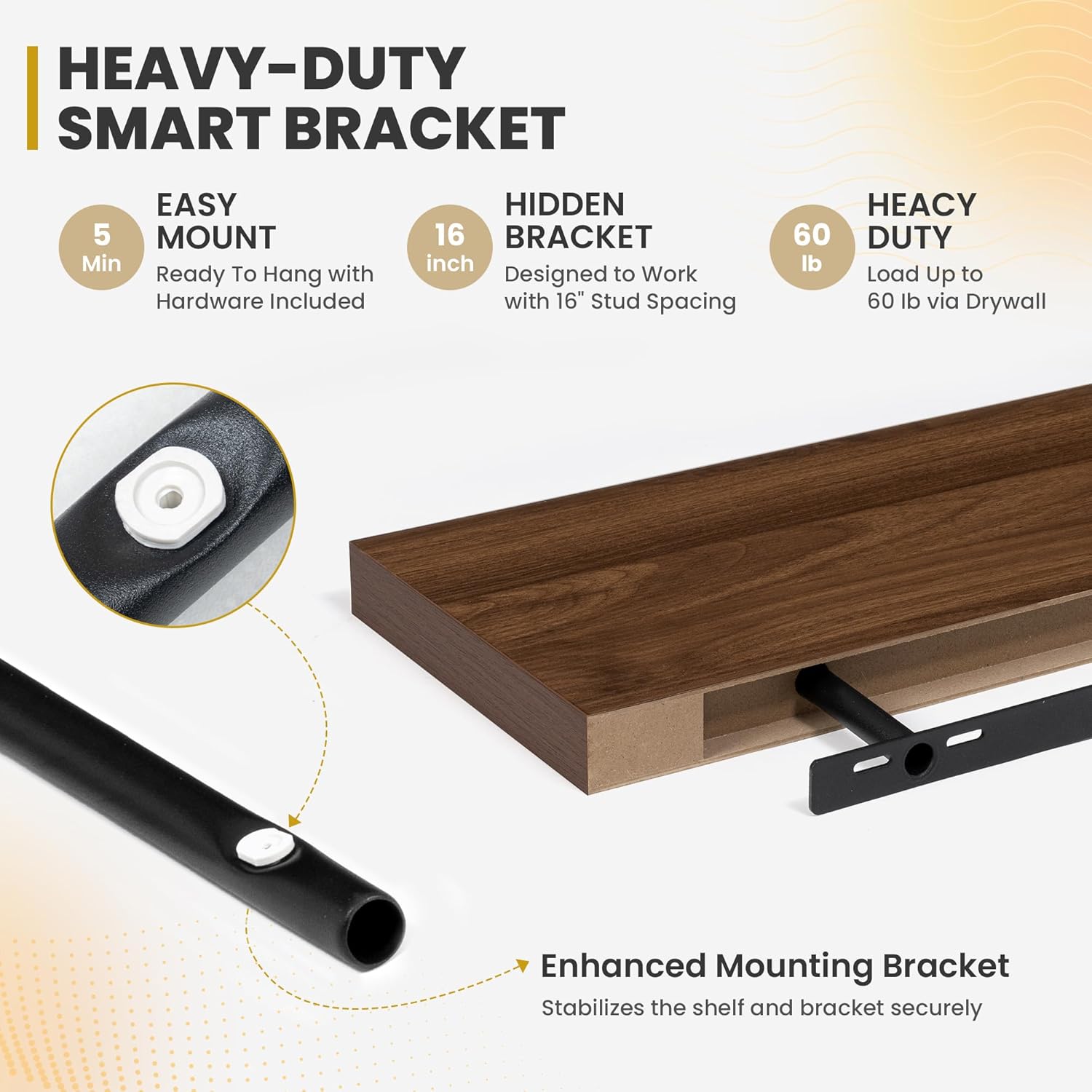 36 Inch Floating Shelves, 9.3" Deep Floating Shelf Wall Mounted, 36" Wall Shelves, Rustic Deep Bookshelf, Large Display Shelves & Storage Shelves for Bedroom, Living Room, Walnut, Set of 2