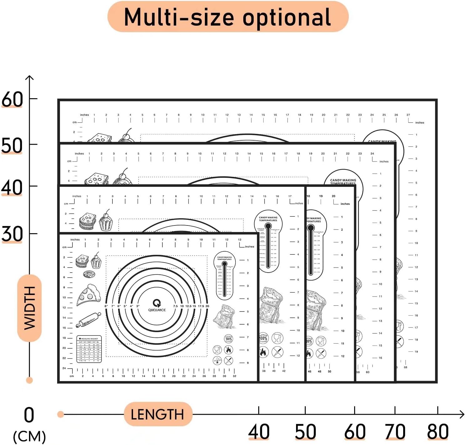 Silicone Pastry Mat - Non-Slip with Measurement Baking Mat for Fondant/Rolling Dough/Pie Crust/Pizza and Cookies - Oven Liner/Counter Mat/Kneading Mat,24" x 32", Black