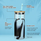 Tronco 20 oz Glass Tumbler with Straw and Lid- Glass Cup with Lid and Straw, Iced Coffee Cup Reusable, Smoothie Cups, Bamboo Lid and Protective Silicone Sleeve - BPA-Free