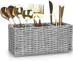 Ayiaren Grey Plastic Cutlery Silverware Holder Small Utensil Organizer Holders for Kitchen Counter Party Flatware Caddy Table Silverware Organizer Basket Spoon Knife Fork Holder Picnic Utensil Caddy