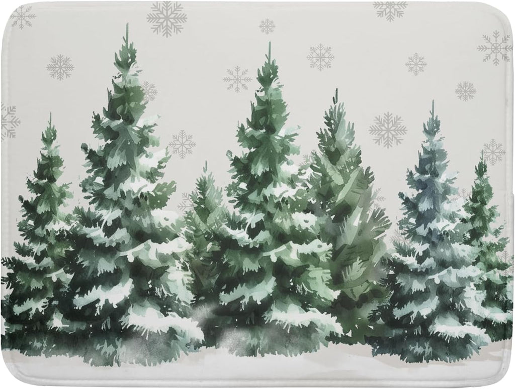 Christmas Pine Tree Dish Drying Mat for Kitchen Counter 18x24 Inch Winter Decorative Dishes Mats Winter Absorbent Reversible Kitchen Drainer Pad Christmas Decorations Fast Dry Tableware Dishes Pad