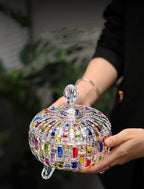 MAGCOLOR Elegant-Hand Painted Colorful Large Crystal Glass Candy Box,Christmas Candy jars with Lid,Storage Jewelry Jar,Candy dish covered,Great Gift for Family Friends-24 oz-Cute Candy servers.