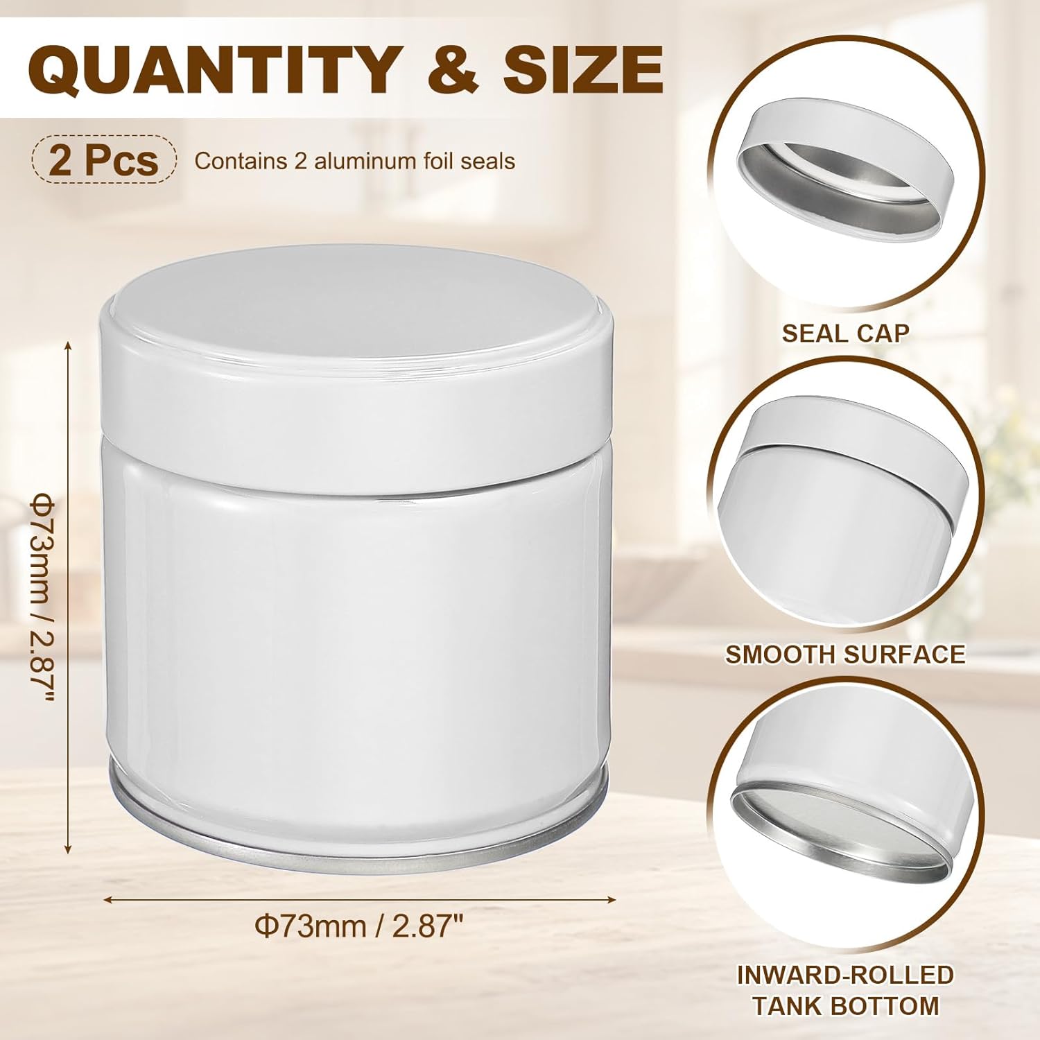 uxcell 2Pcs Round Tea Canisters, 3" x 3" Airtight Metal Tea Containers for Loose Tea, Coffee Beans, Spices - Durable, Compact, and Stylish Storage Tea Tin (White)