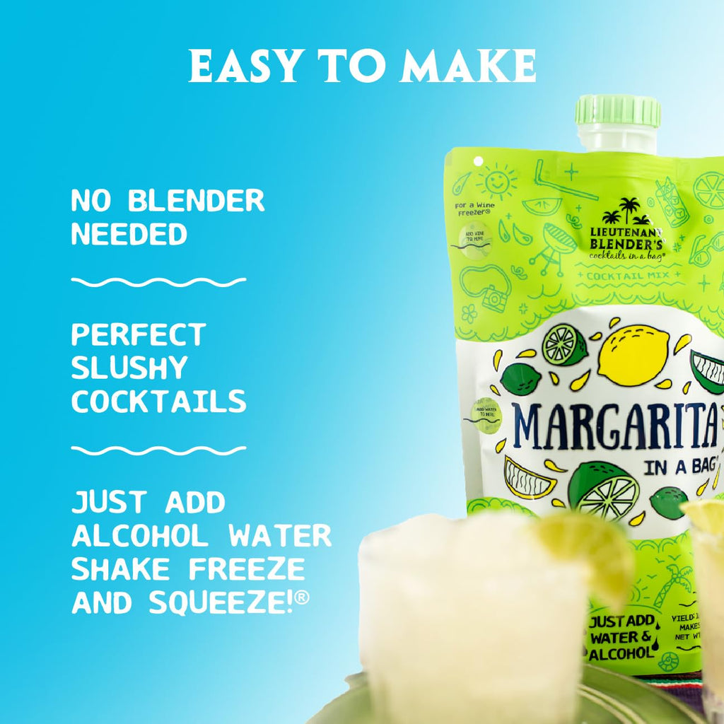 Lt. Blender's Margarita in a Bag - Margarita Mix - Each Bag Makes 1/2 Gallon of Frozen Margaritas – Non-GMO Cocktail Mix - No Margarita Machine Needed – Add Liquor, Wine or as a Mocktails (Pack of 1)
