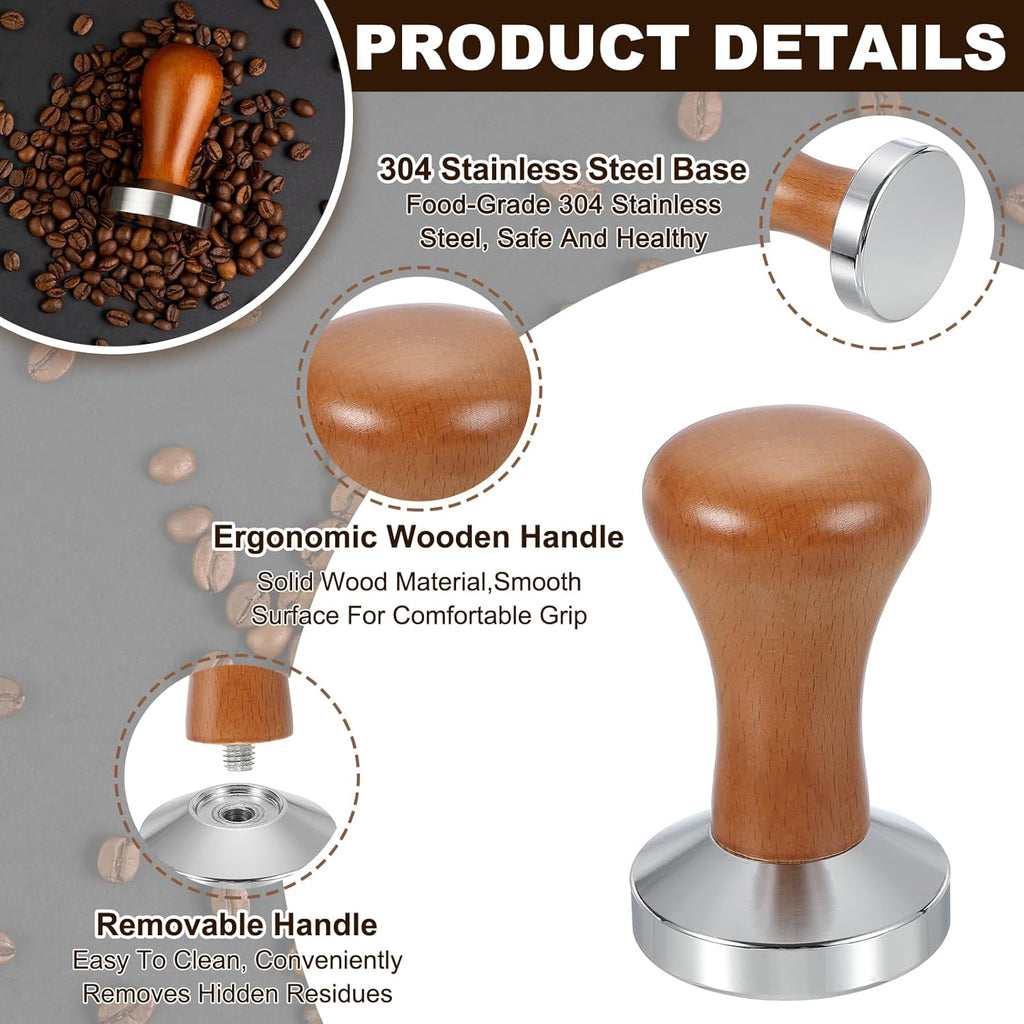 uxcell 53mm Coffee Tamper, Stainless Steel Espresso Press Tamper, Espresso Tamper with Wooden Handle Suitable for Coffee Shop, Restaurant Bar, Bakery (Dark Brown)