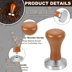 uxcell 53mm Coffee Tamper, Stainless Steel Espresso Press Tamper, Espresso Tamper with Wooden Handle Suitable for Coffee Shop, Restaurant Bar, Bakery (Dark Brown)