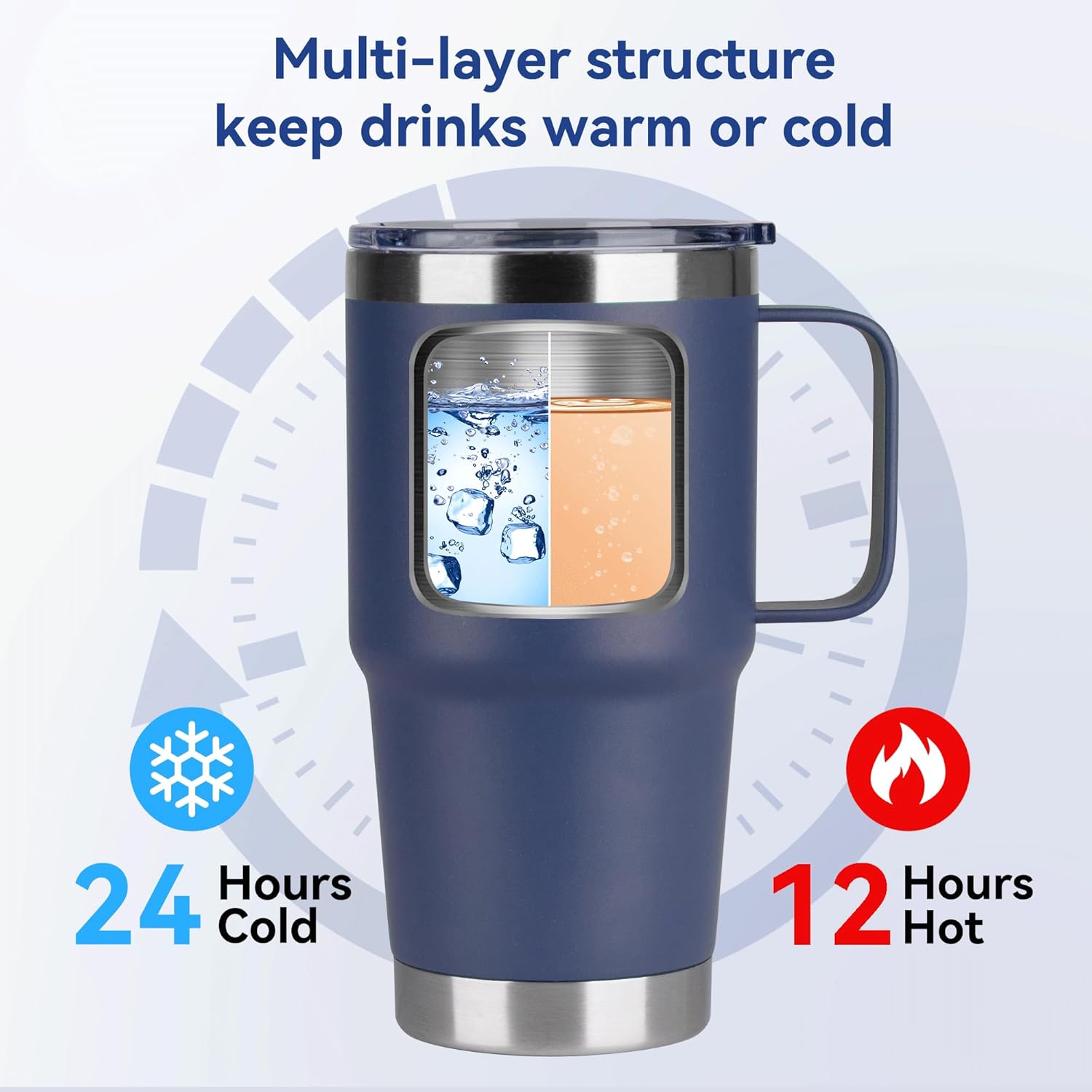 HASLE OUTFITTERS 20oz Tumbler Bulk with Lid, Stainless Steel Tumbler Bulk with Handle, Metal Insulated Travel Coffee Mug Set with Handle, Double Wall Vacuum Leak Proof Tumbler Cup, Navy 12 Pack