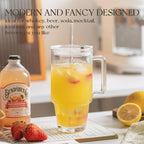 KEMORELA 24oz Glass Tumbler with Handle & Lid - Reusable Glass Cup with Straw for Iced Coffee, Smoothie & Water - Clear Drinking Glasses, To-Go Travel Drinkware (1)