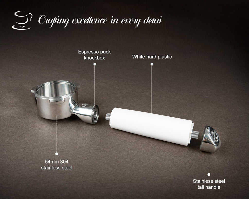 54mm Bottomless Portafilter Set – Includes Precision Filter Basket, Puck Screen & Stand – Compatible with Breville Barista Express, Barista Pro & 54mm Breville Machines, White