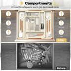 Caperci Large Silverware Organizer for Kitchen Drawer & Utensils - Expandable Drawer Organizer for Cutlery, Flatware & Gadget, BPA-Free Thick Plastic, Wider Compartments & Non-skid Feet (Tofu)