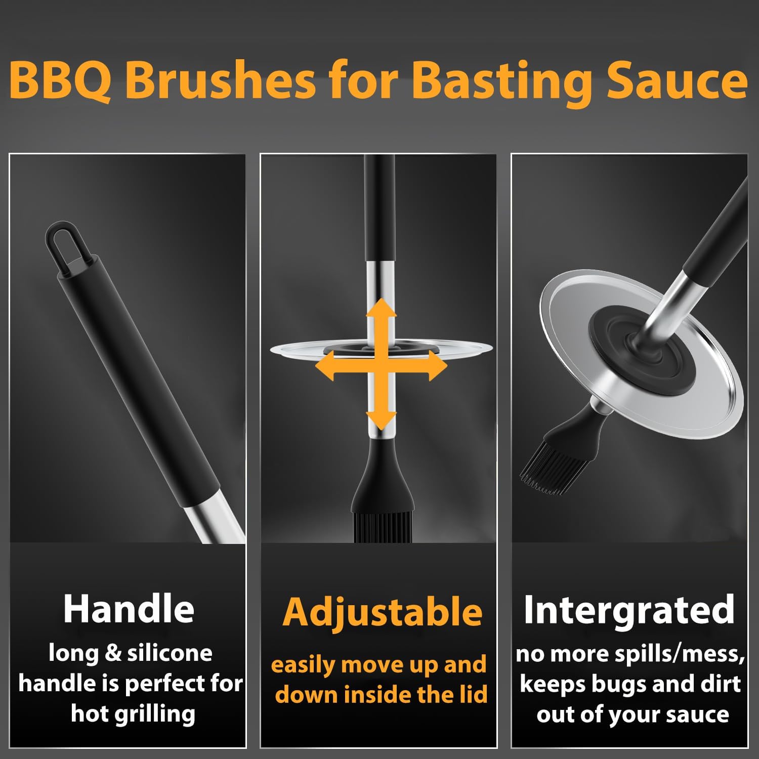 Geesta Adjustable Sauce Pot and Basting Brush Set, Long Stainless Steel Basting Brush for Cooking, Smoking, Fathers Day Grilling Gifts for Men Smoker Accessories, Large Capacity Grilling Tools, 1 Pack
