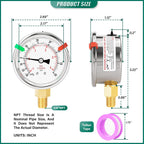 -30inHG-60PSI Stainless Steel Liquid Filled Pressure Gauge, 2.5" Dial Size, 1/8" NPT Lower Mount, for Tube, Water Pump, Gas, Liquid, Pressure Test (with Range Mark Pointer)