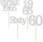 Gyufise 24Pcs 60th Birthday Cupcake Toppers Cheers to 60 Fabulous Sixty Cupcake Picks Vintage 1965 Decorations for 60th Birthday Wedding Anniversary Party Cake Decorations Supplies Silver