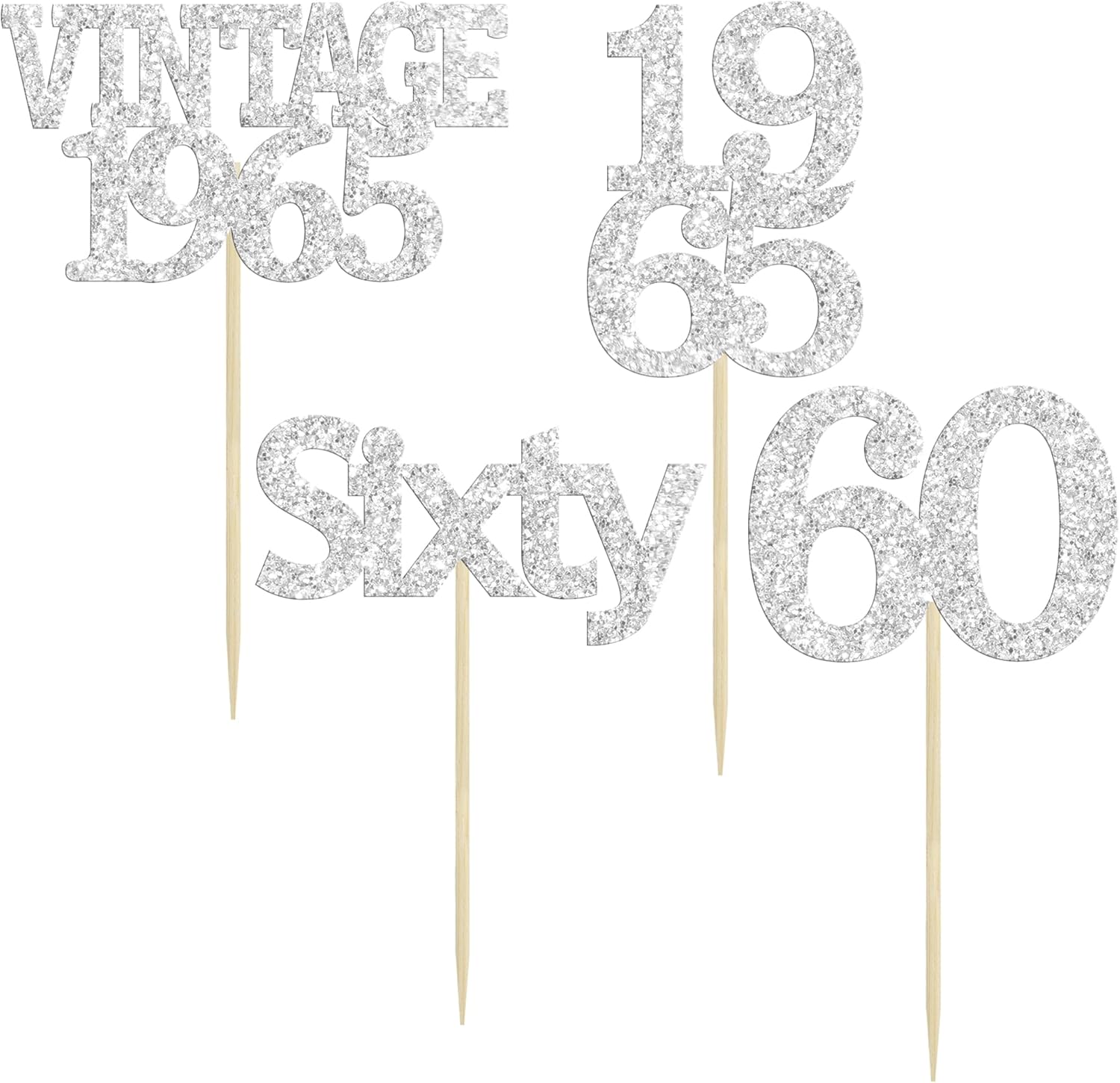 Gyufise 24Pcs 60th Birthday Cupcake Toppers Cheers to 60 Fabulous Sixty Cupcake Picks Vintage 1965 Decorations for 60th Birthday Wedding Anniversary Party Cake Decorations Supplies Silver