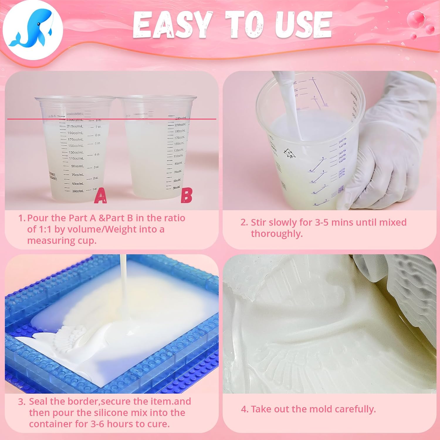 Silicone Mold Making Kit,16OZ Platinum Liquid Silicone Rubber for Mold Maker,15A Mix Ratio 1:1 Mold Making Kit, Ideal for Casting 3D Resin Molds