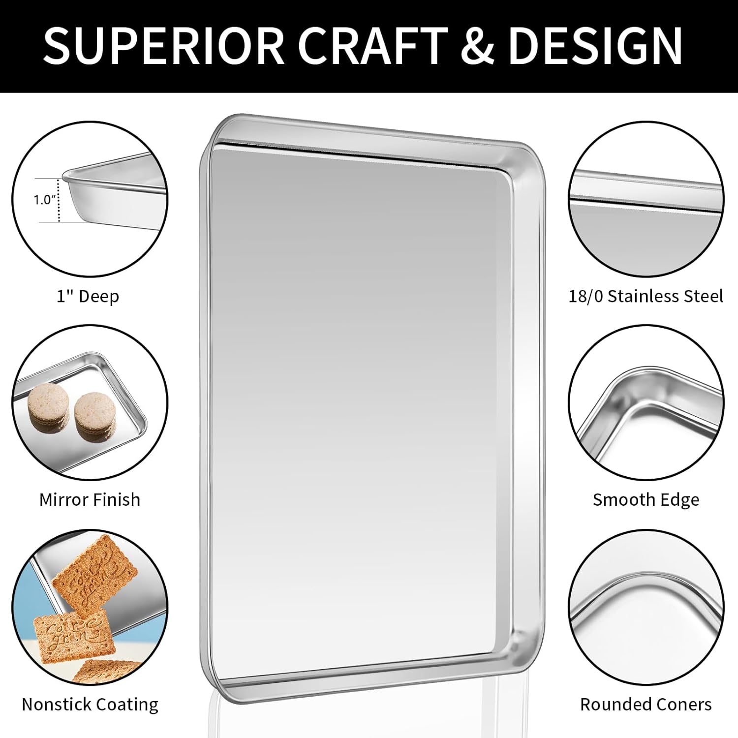 CEKEE Baking Sheet with Wire Rack Set of 6 (3 Cookie Sheets for baking + 3 Cooking Racks), Stainless Steel Stainless Steel Baking Pans Set with Cooling Rack - Heavy Duty & Dishwasher Safe