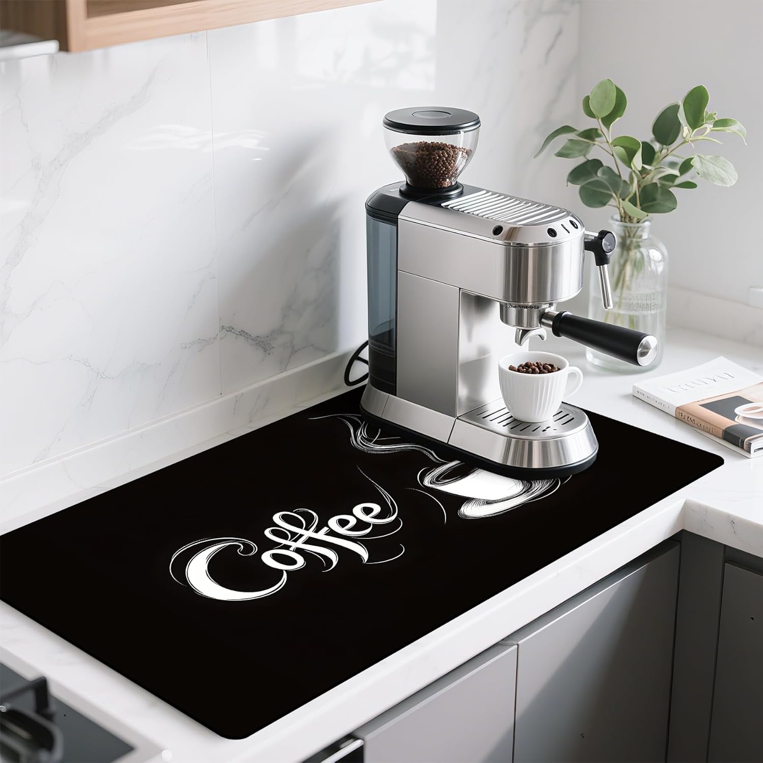 17"x 32" Coffee Bar Mat, Coffee Sign Absorbent Dish Drying Mat Cuttable Hide Stain Draining Table Pad for Kitchen Counter, Coffee Bar Accessories