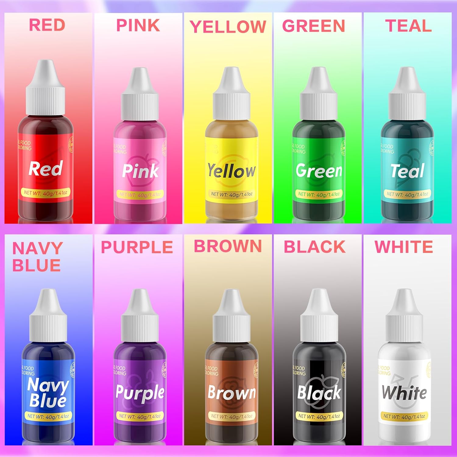Gel Food Coloring for Cake Decorating - 40g Concentrated Assorted Edible Colors - Vibrant Tasteless Food Dye Professional-Grade Dye for Easter Eggs Fondant Cookies Frosting Royal Icing Baking - Black