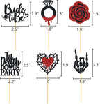 Halloween Bachelorette Cupcake Topper Bride To Be Ring Skeleton Hand Heart Blood Glitter Food Picks Horror Ghost Engagement Party Decoration Red