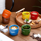 Ceramic Espresso Cup set of 6, One Shot Coffee Cups, Double Walled 3 oz/90 ml Tiny Cofffee Mugs Demitasse for Espresso, Porcelain Coffee Mugs Set of 6 colors