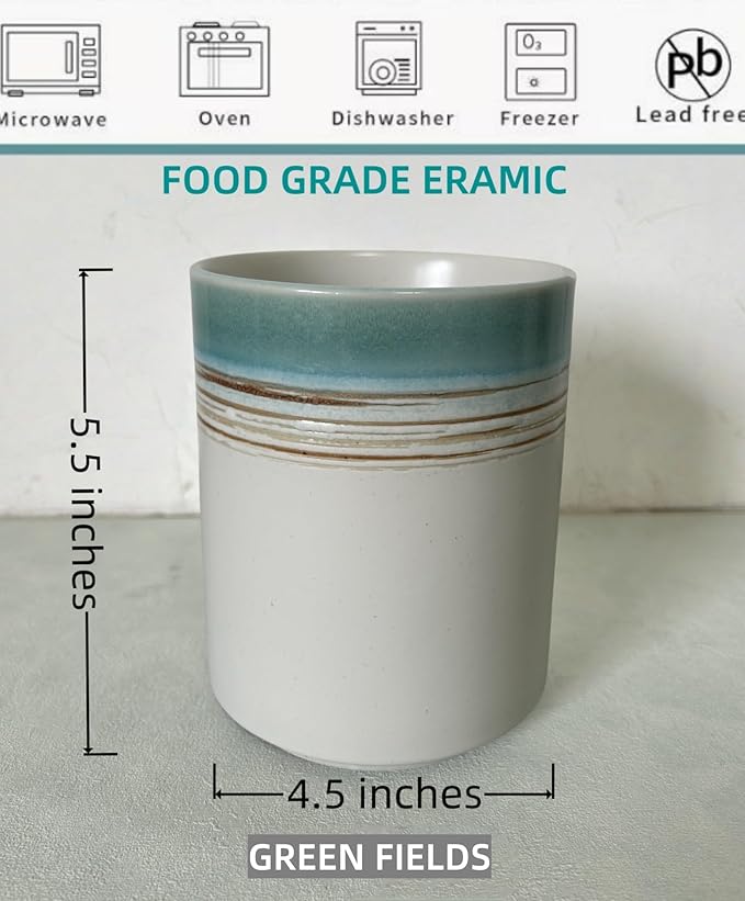 Short Kitchen Utensil Holder for Kitchen Counter Cooking Utensil Holder for Countertop Spatula Holder Small Utensil Crock Cutlery Holder Silverware Caddy Flower Vase (Green Field)