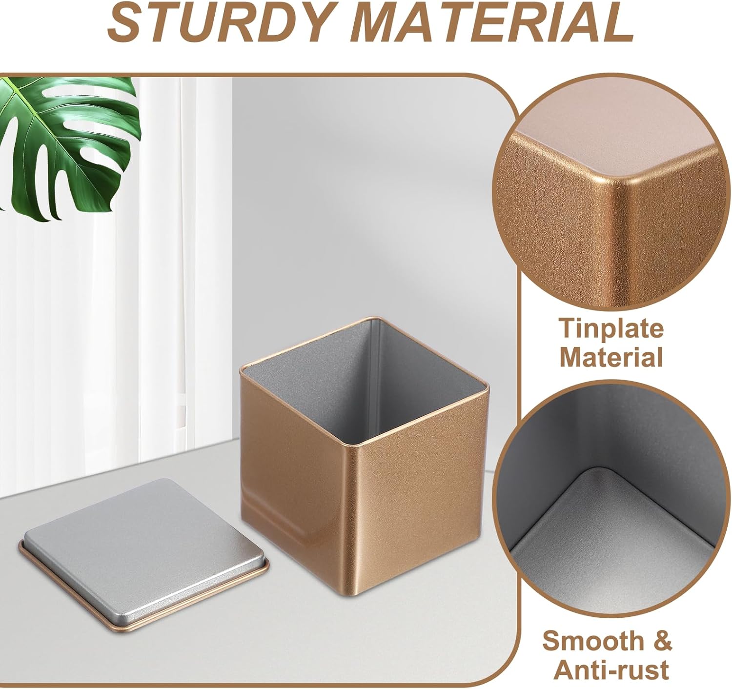 PATIKIL Metal Tea and Tin Set 3.35"x3.35"x3.35", 2 Pcs Metal Storage Airtight Storage Square Container with Lid for Loose Tea Coffee Candy Treats Gifts Spice DIY, Champagne