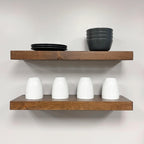 URBANDI, Rustic Floating Shelves, Set of 2, Hidden Bracket, Solid Wood, Heavy Duty, Wall Mounted Shelves, (Provincial, 24Wx8D)