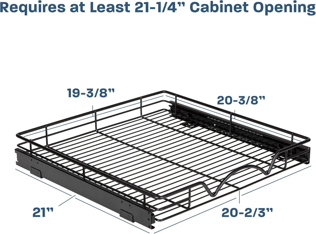 HOLDN’ STORAGE Pull Out Cabinet Organizer, Heavy Duty Caddy w/Lifetime Limited Warranty -20”W x 21”D - Requires At Least 21-1/4” Cabinet Opening, Steel Metal Cabinet Drawers Slide Out, Black