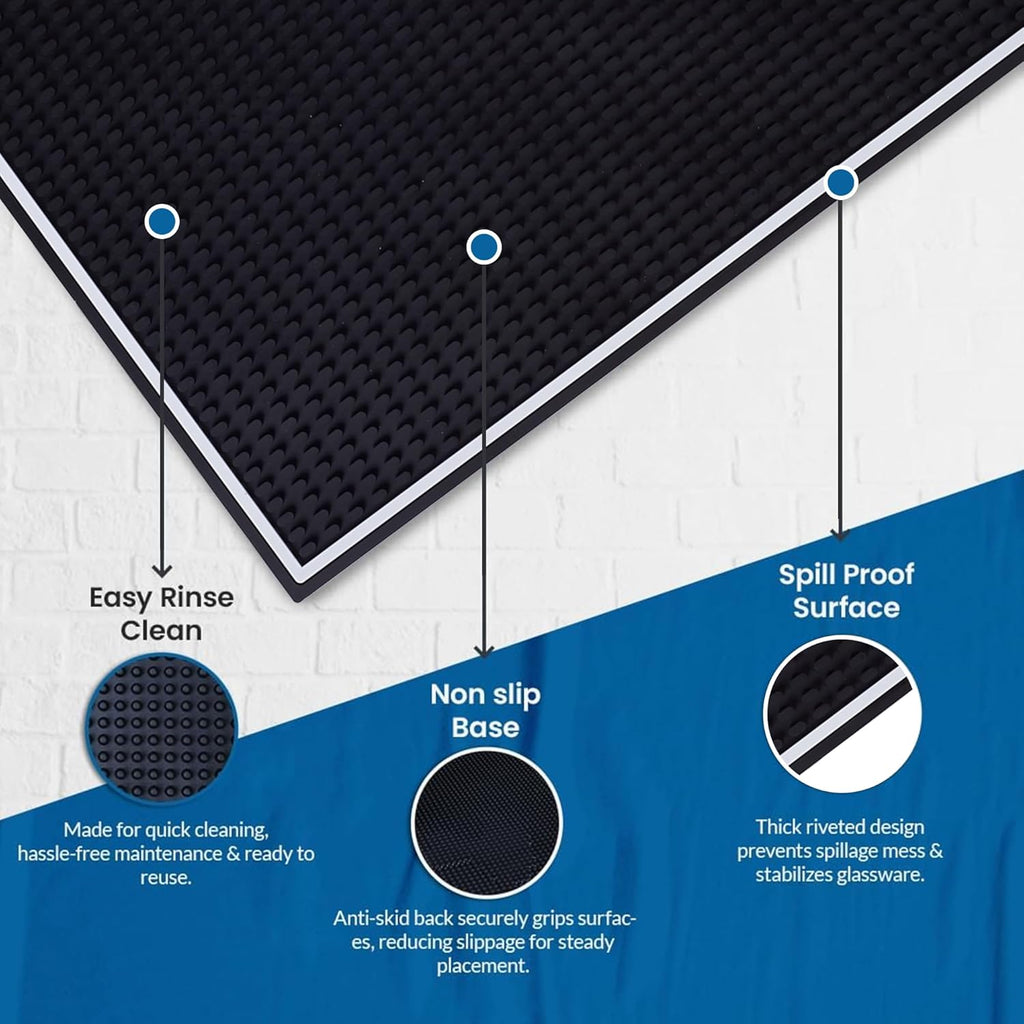Premium Rubber Bar Mats for Countertop 18" x 12" White Edge Black Bar Mats for Bartending, Bar Service Mat, Home Bar, Coffee Mat Spill Matt (1 Piece)