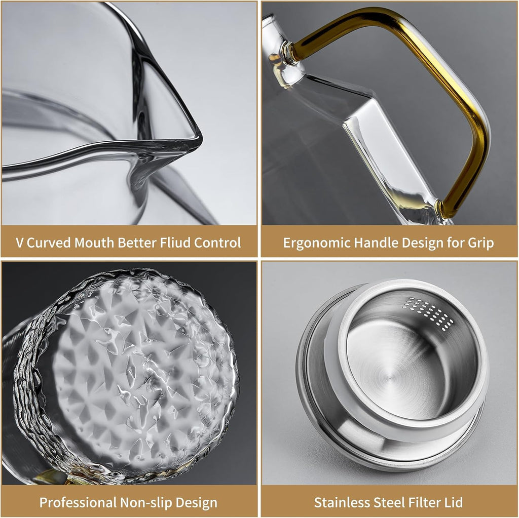 1600ml Glass Water Pitcher with Lid and Spout, Glass Water Jug Carafe for Hot/Cold, Full Glass Teapot, Large Iced Tea Pitcher for Homemade Beverage