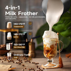 Detachable Milk Frother, Food Grade Stainless Steel 17oz Electric Milk Steamer, Easy Clean with Dishwasher Safe, Automatic Hot/Cold Foam Maker, Hot Chocolate Maker, 120V, Black