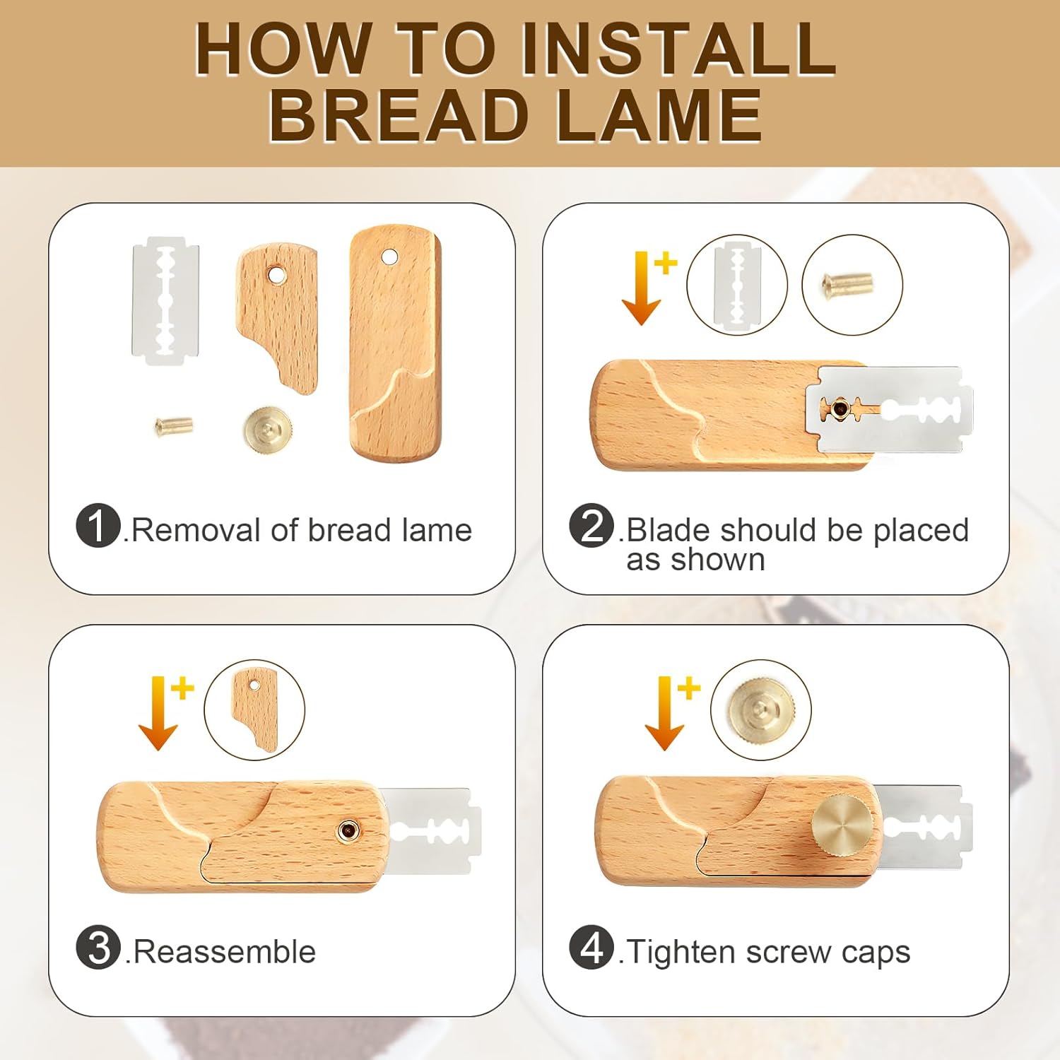 Bread Lame,Magnetic Wooden Dough Scoring Tool,Hand Crafted Sourdough Lame Scoring Tool for Sourdough Bread Baking with 5 Razor Blades