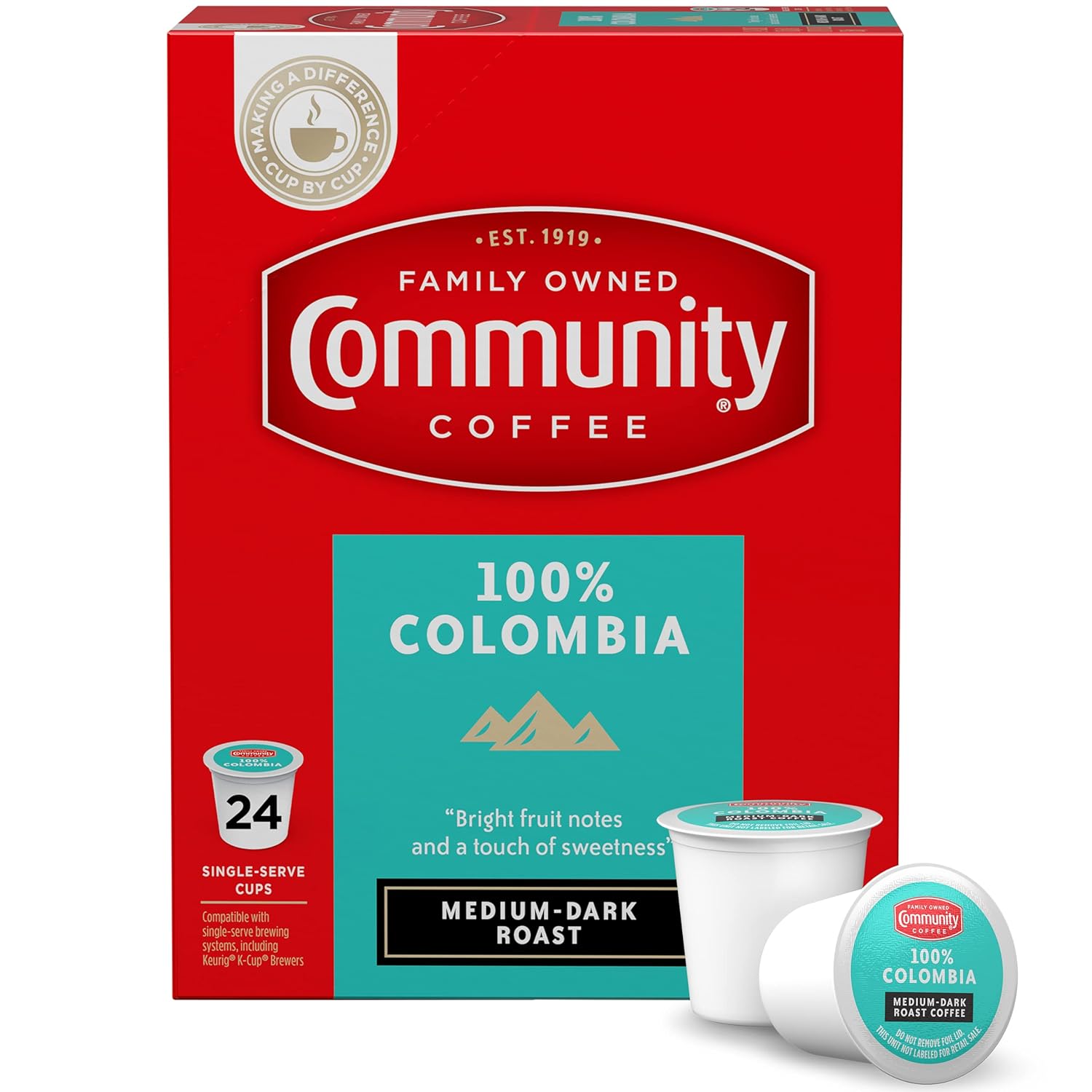Community Coffee 100% Colombia 24 Count Coffee Pods, Medium Dark Roast, Compatible with Keurig 2.0 K-Cup Brewers 24 Count (Pack of 1)