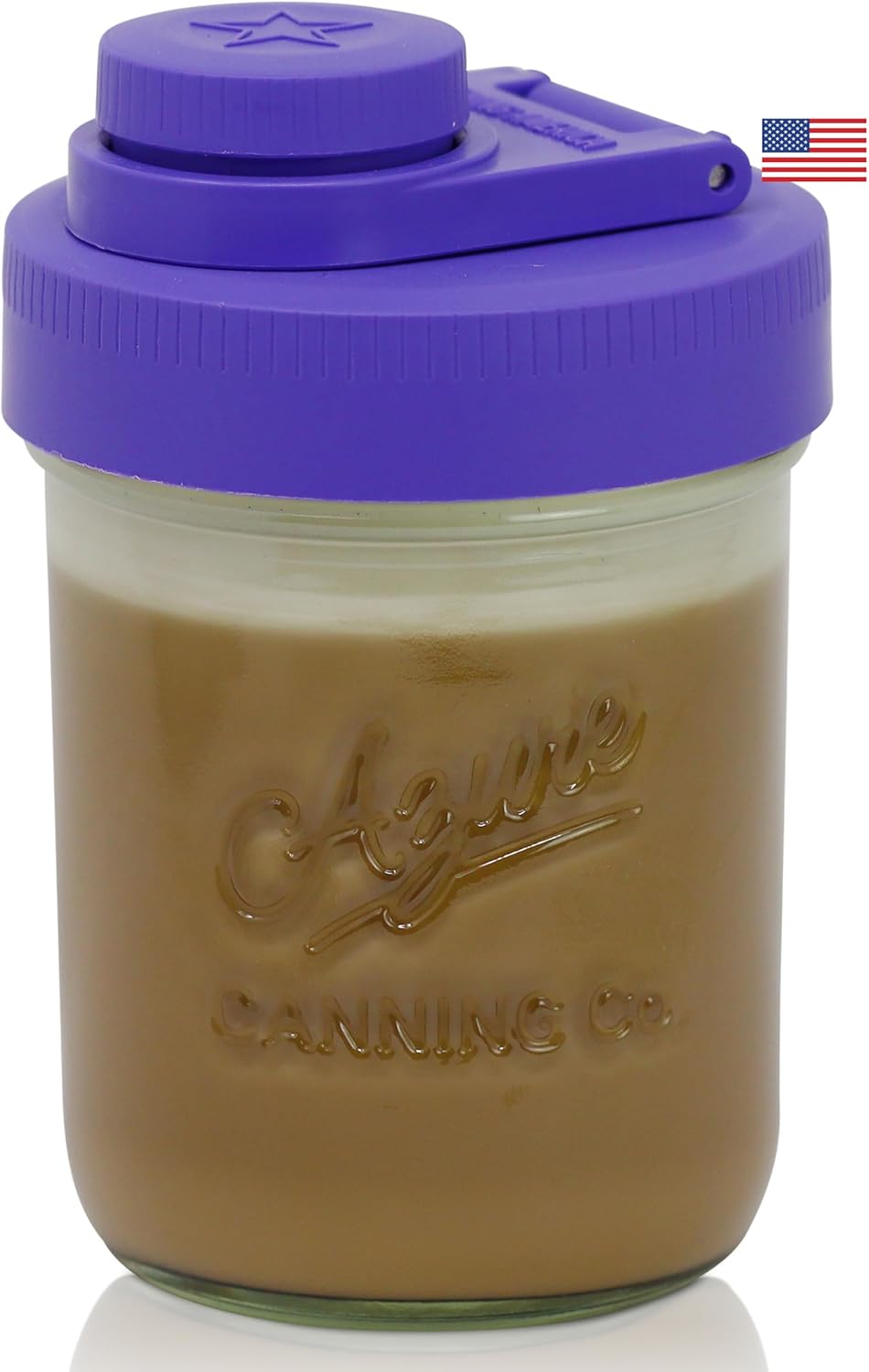 Brewing America Creamer Jar with Pouring Lid, 1 Pint (16 oz) Mason Jar with Purple Wide Mouth Pour Lid, for Milk, Sugar, and Cream, 1-Pack (Violet Purple)