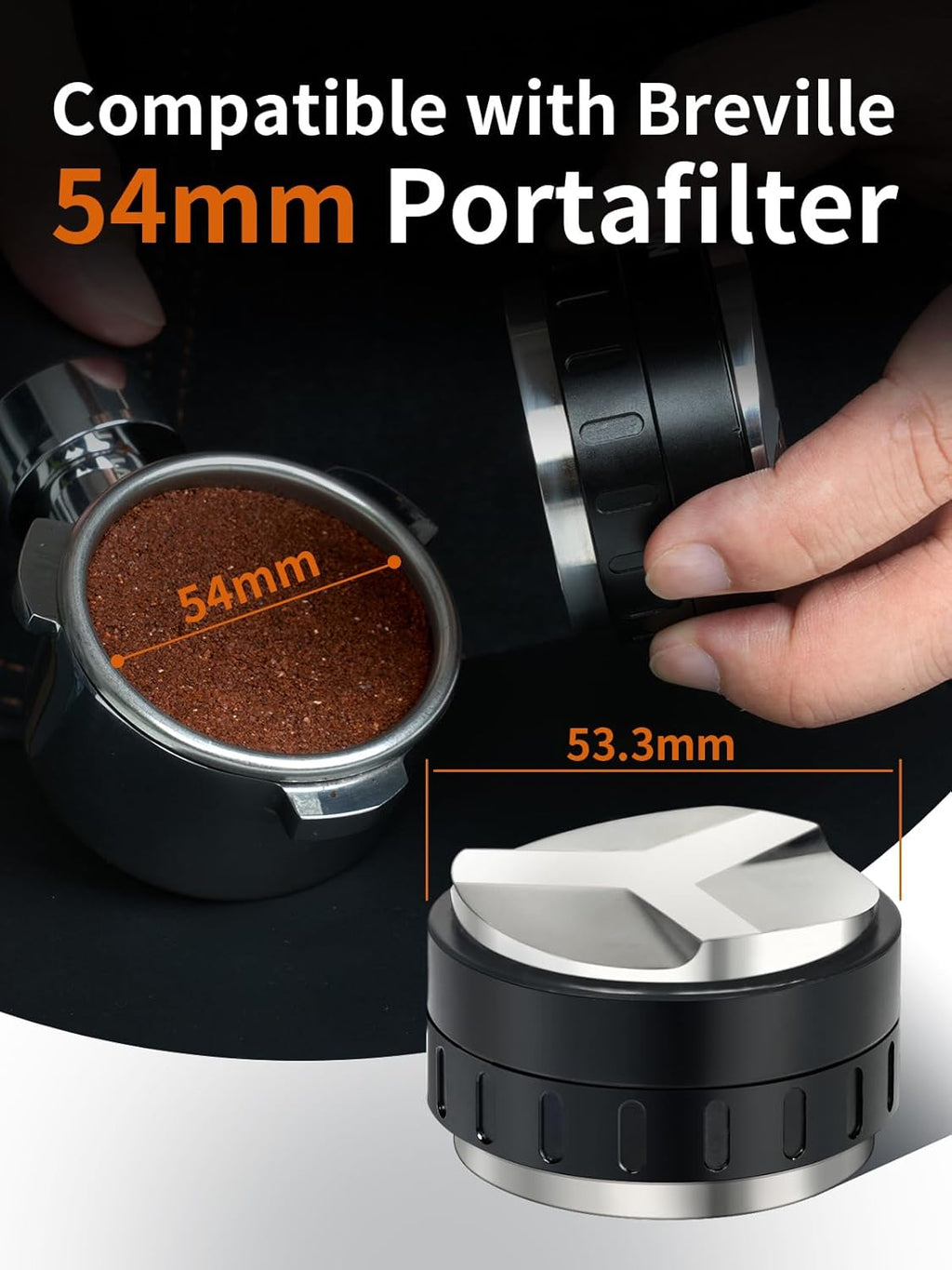 53.3mm Coffee Distributor and Tamper, Espresso Machine Accessories, Adjustable Depth Espresso Distribution Tool, Barista Grade Coffee Ground Leveling, Compatible with Breville 54mm Portafilter