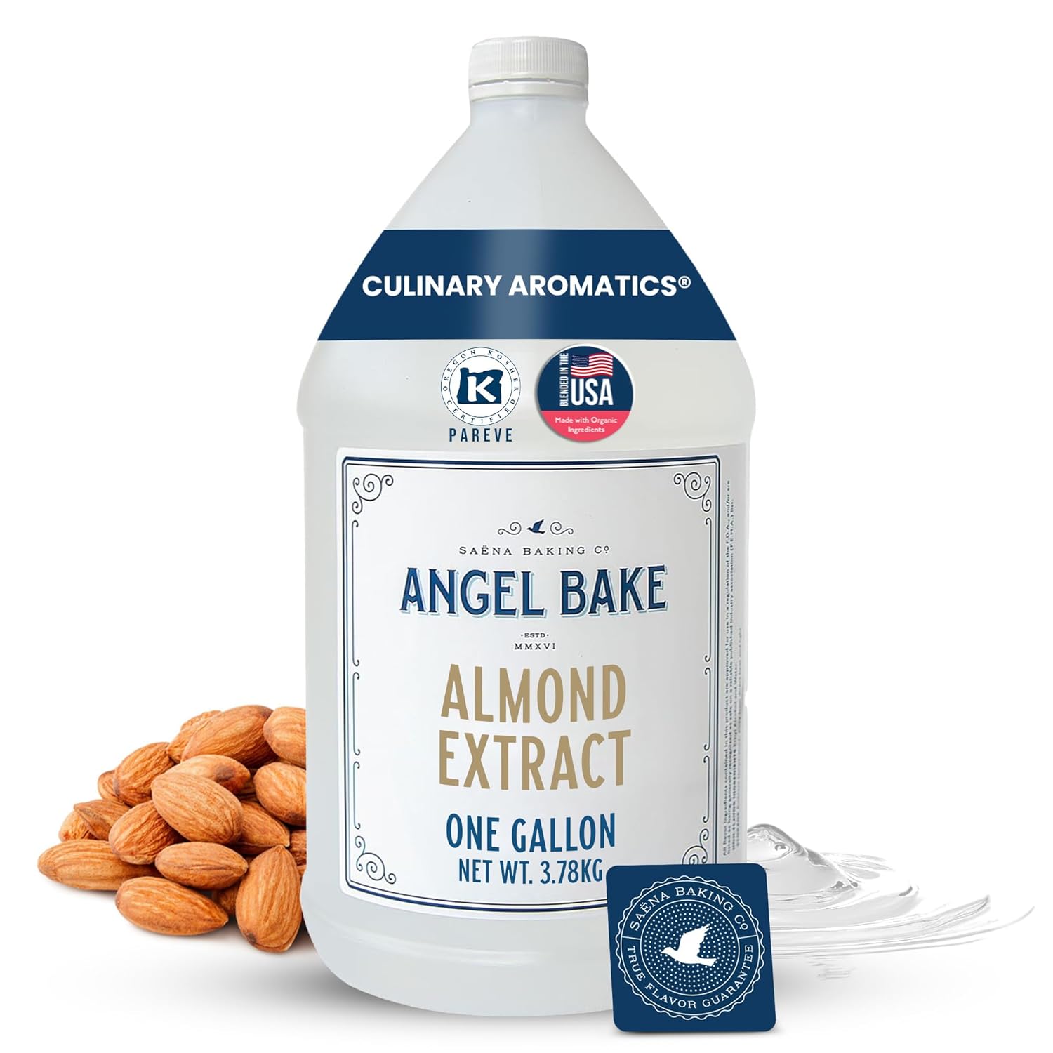 Pure Almond Extract, 1 Gallon - Natural Essence for Beverage Formulations, Bulk Manufacturing, Professional Food Developers - Kosher Certified, Vegan, Gluten-Free, Keto Friendly