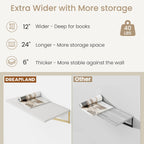 Dreamland Gold Shelves for Wall, White Wood Wall Mounted Shelves, Large Floating Shelf 12 * 24 inch Set of 2 for Bookshelf Living Room Bedroom Home Office Bathroom