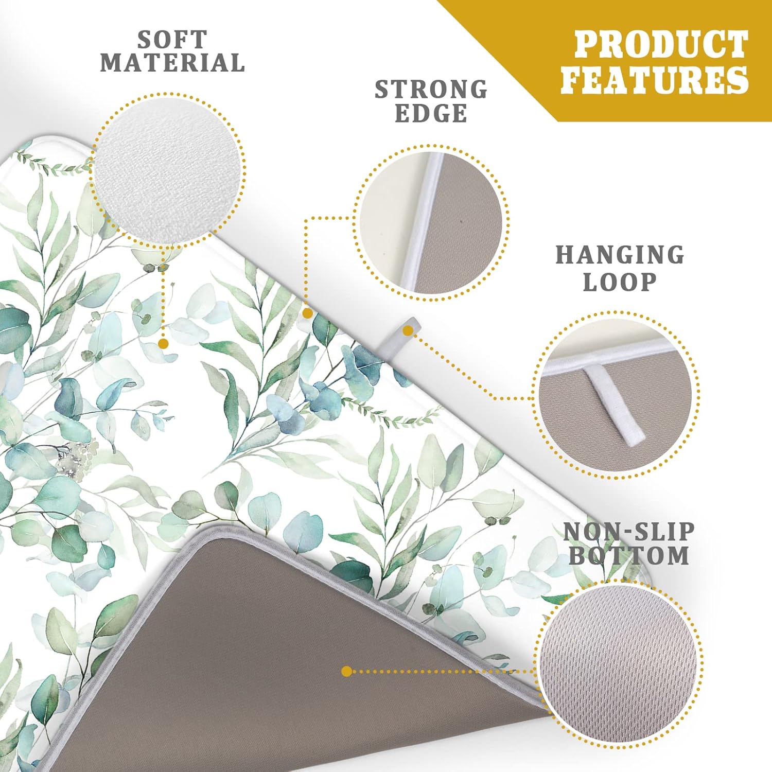 Watercolor Sage Leaves Dish Drying Mats for Kitchen Counter 16x18 Inch,Spring Leaves Kitchen Drying Mat,Sage Herbs Dishes Pad Dish Drainer Rack Mats Absorbent Fast Dry Kitchen Accessories