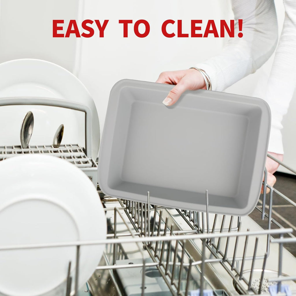 Sunsetbaby Silicone Baking Dish with Handles, Deep Rectangular Bakeware Cake Pan, Compatible with Fancy Panz, for Lasagna, Cake, Brownie or Family Dinner, 12.6 x 9.8 x 2.1 Inch (Grey)