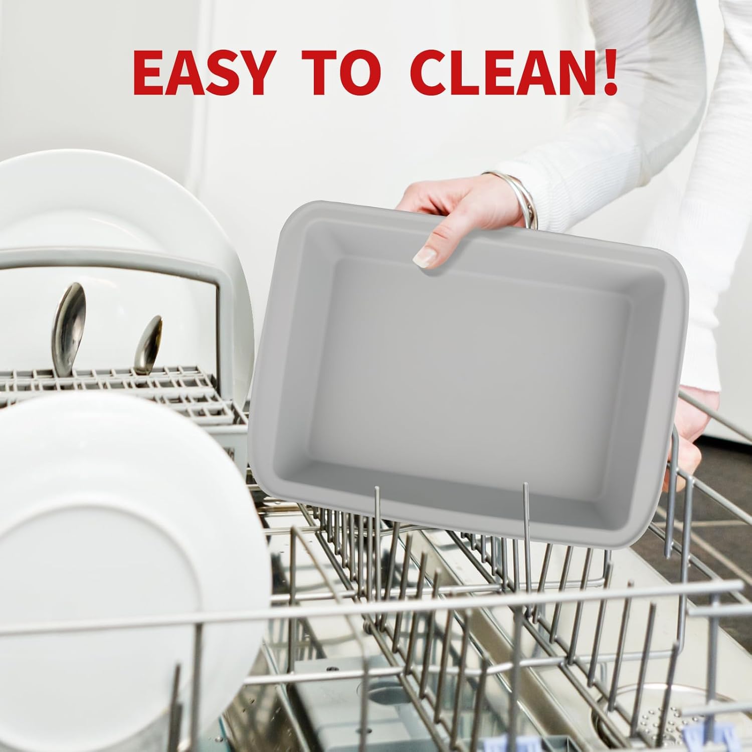 Sunsetbaby Silicone Baking Dish with Handles, Deep Rectangular Bakeware Cake Pan, Compatible with Fancy Panz, for Lasagna, Cake, Brownie or Family Dinner, 12.6 x 9.8 x 2.1 Inch (Grey)