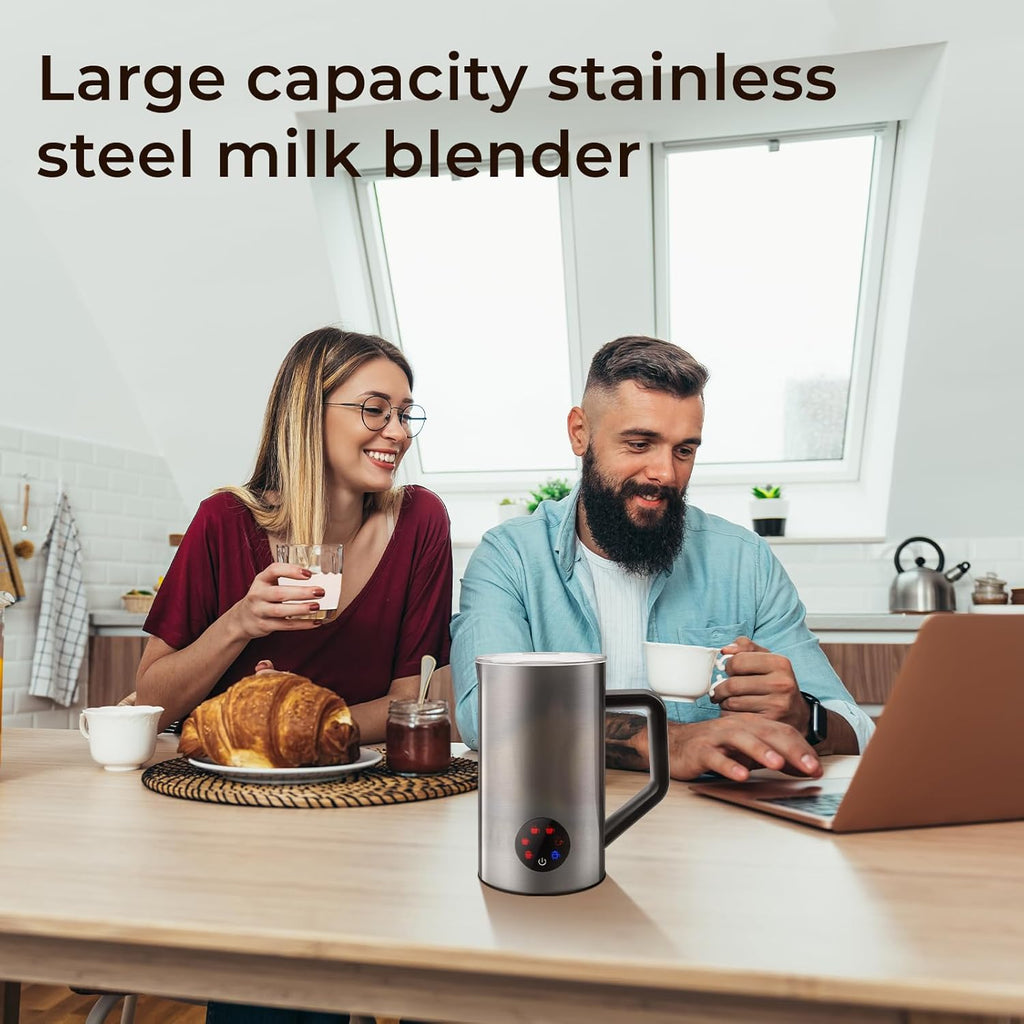 MAISON HUIS 6-IN-1 Milk Frother Steamer 550Watts, 20 oz Electric Stainless Steel, Hot and Cold Milk Frother for Latte, Macchiato, Cappuccino and Hot Chocolate